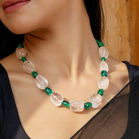 Crystal and Green Tumbled Necklace