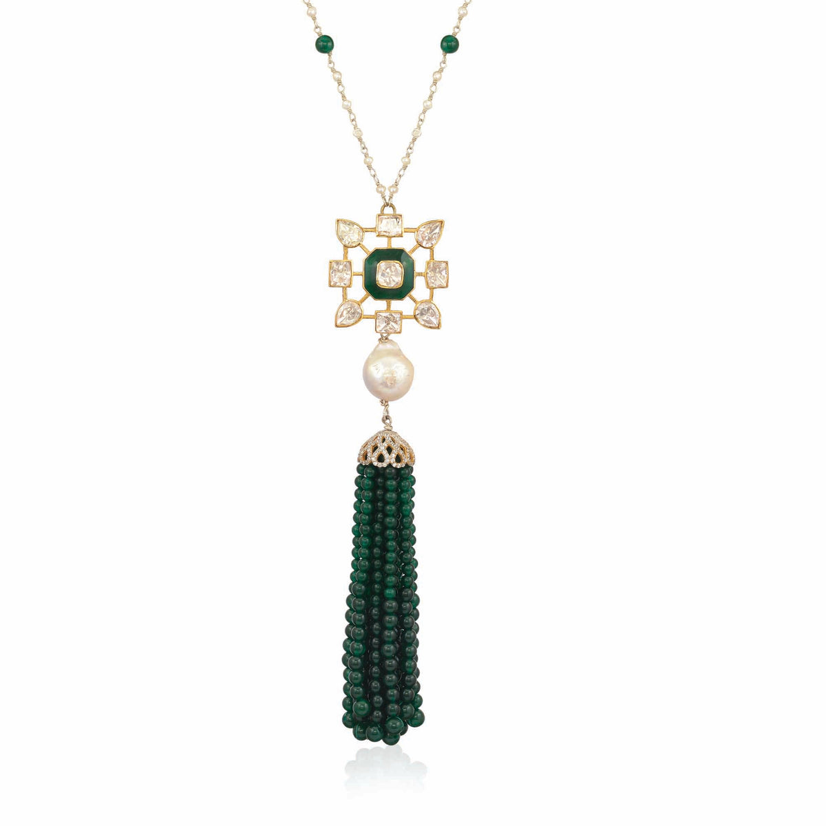 Green Jharokha Tassel Necklace