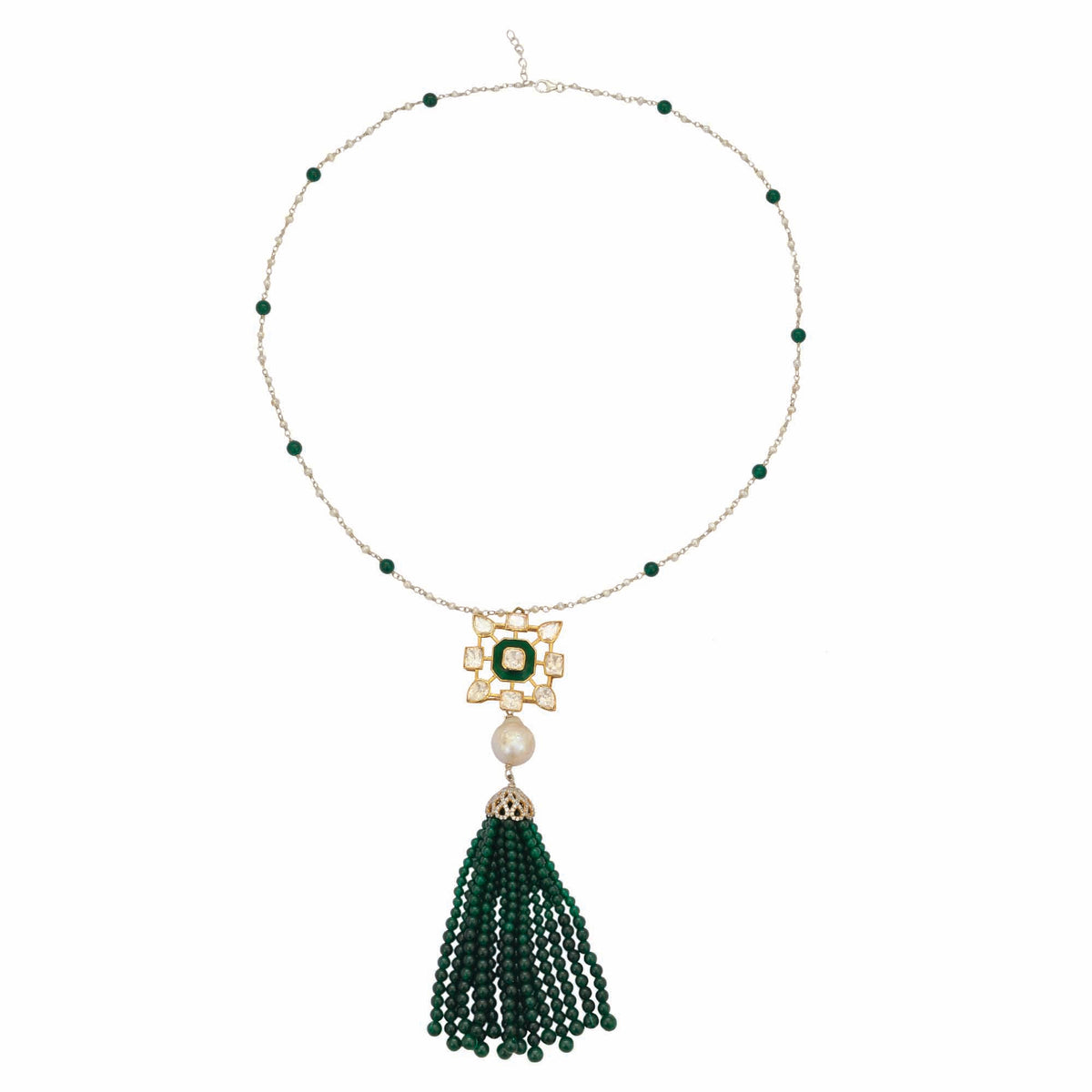 Green Jharokha Tassel Necklace