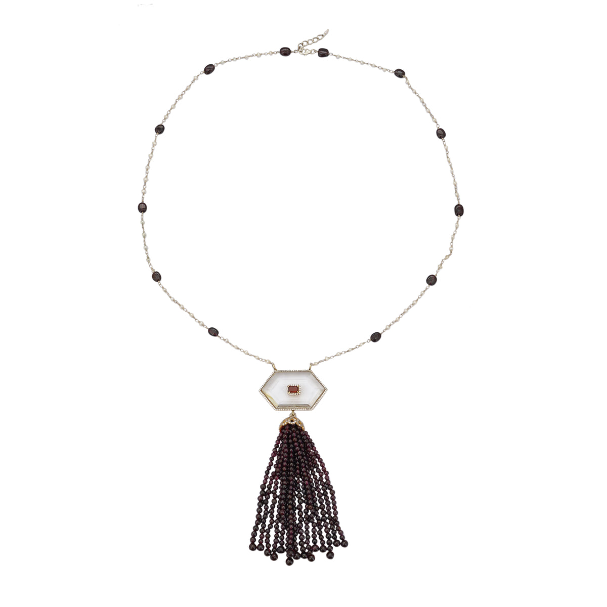 Crystal Garnet Tassel Necklace