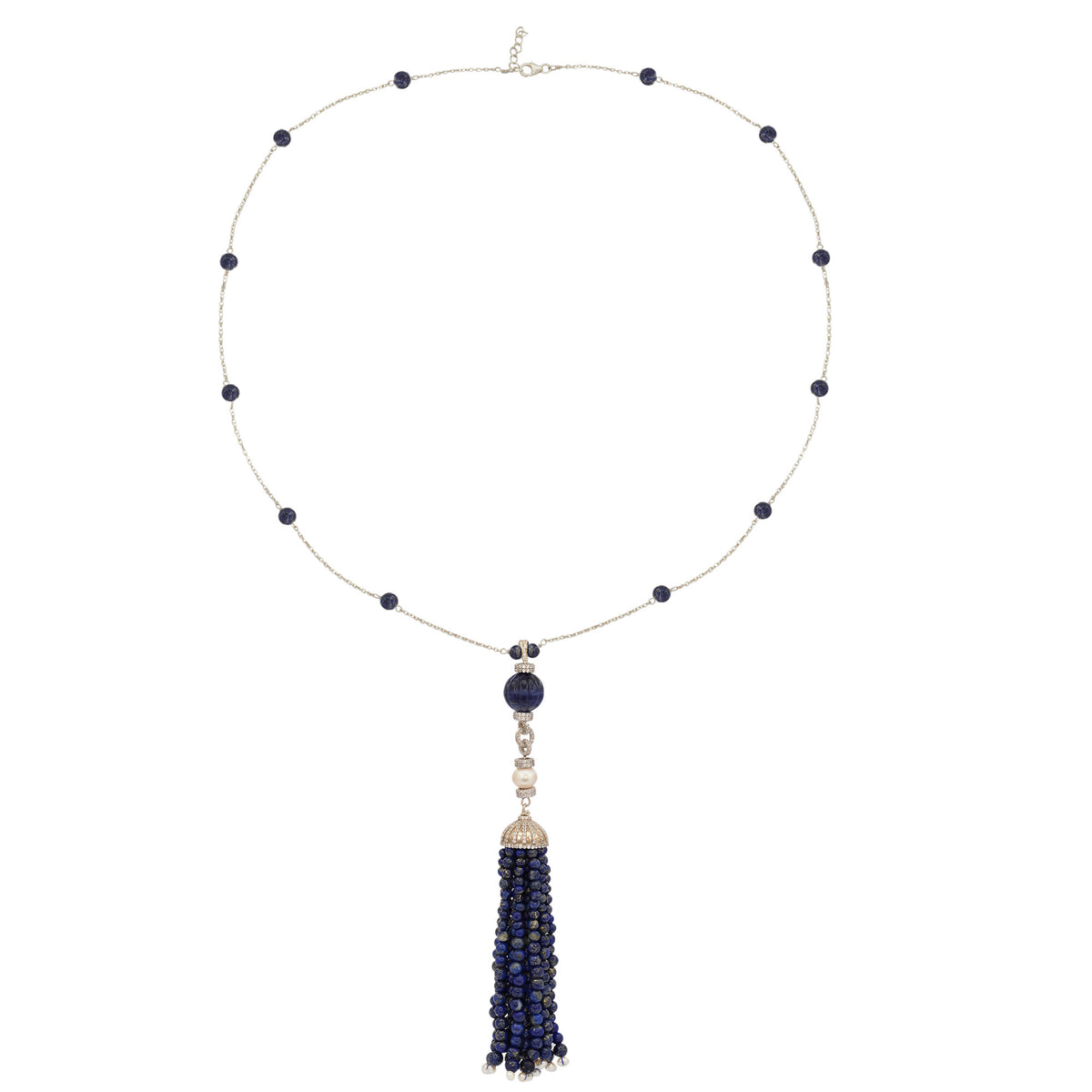 Sodolite and Lapis Tassel Necklace