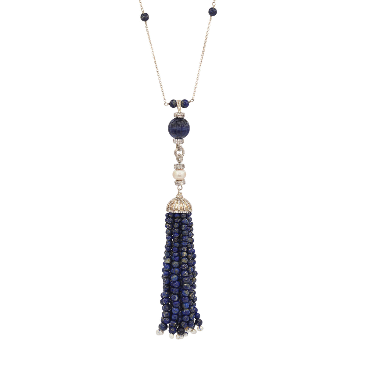 Sodolite and Lapis Tassel Necklace