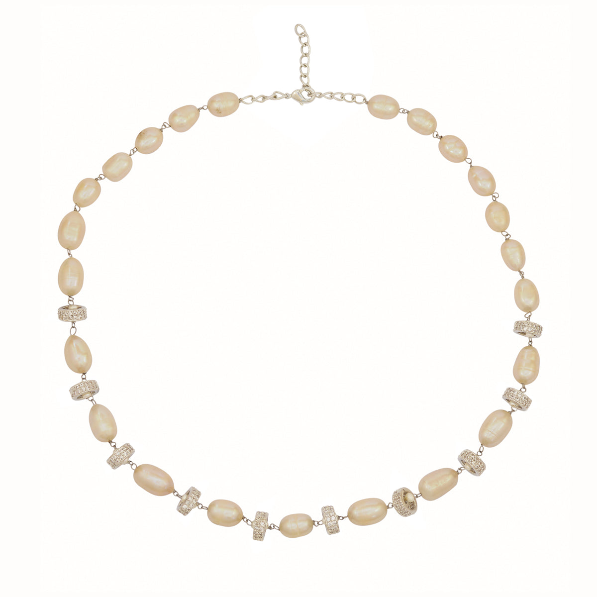 Pearl (Freshwater) & Diamond Chakri Chain - Brass