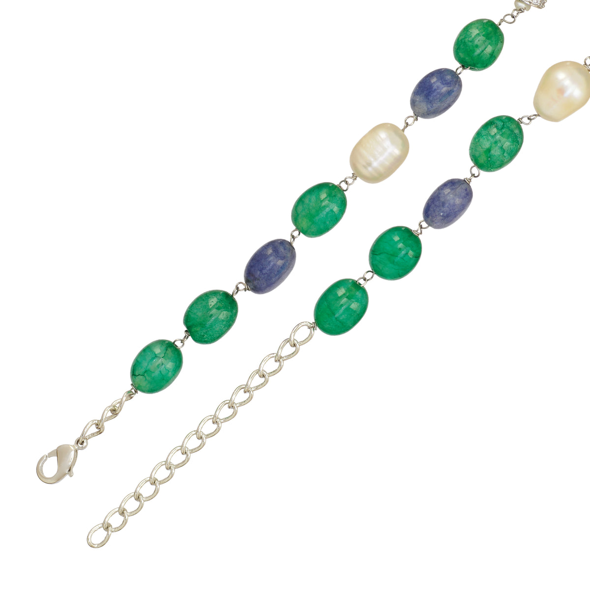 Green Blue Pearl (Freshwater) Chain - Brass