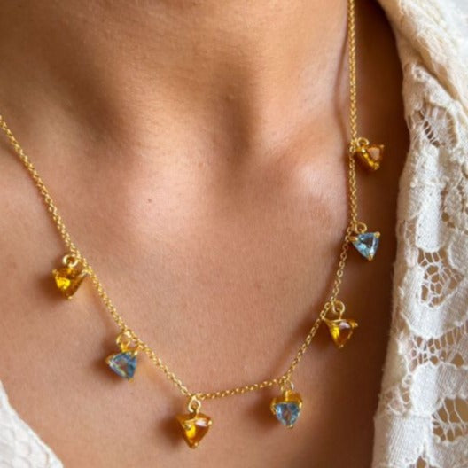 Blue and Yellow Triangle Necklace