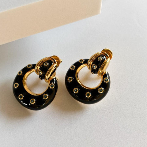 Black Enamel knob Earring - Kesya Curates