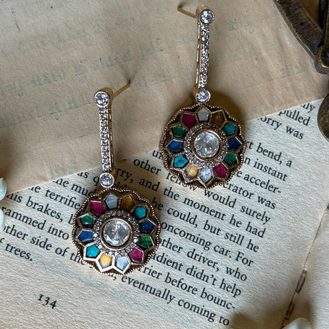 Navratan Drop Earrings - Kesya Curates