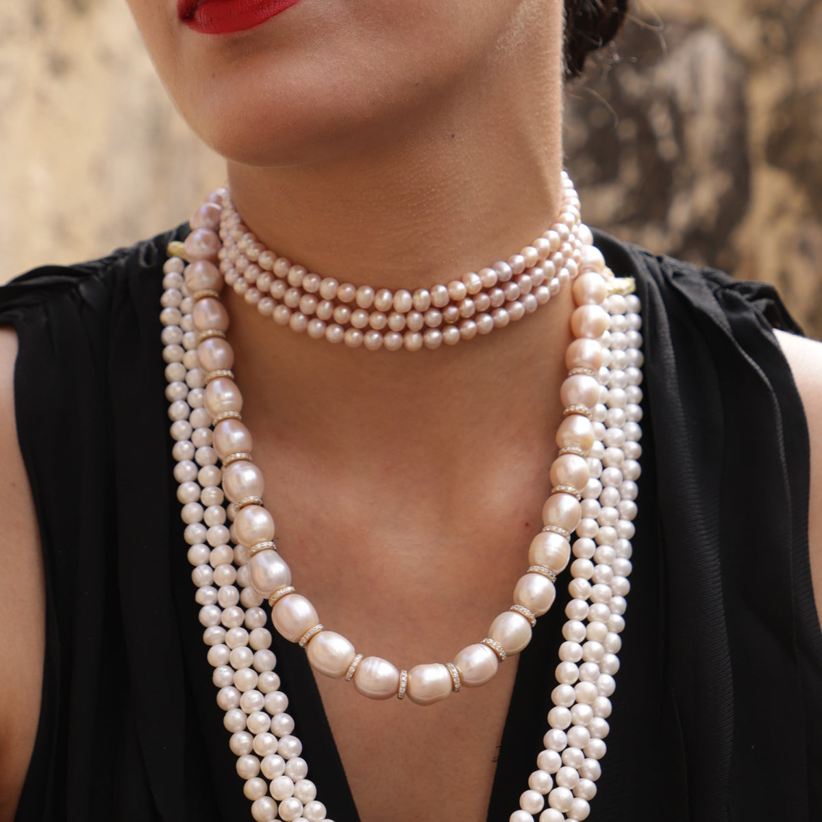 Pearl Necklace with American Diamonds
