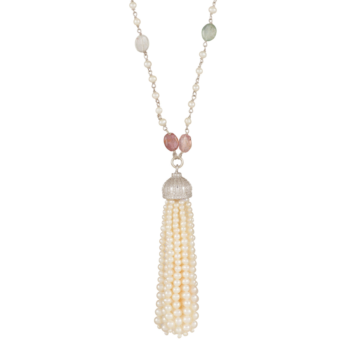 Tourmaline & Pearl Tassel Necklace